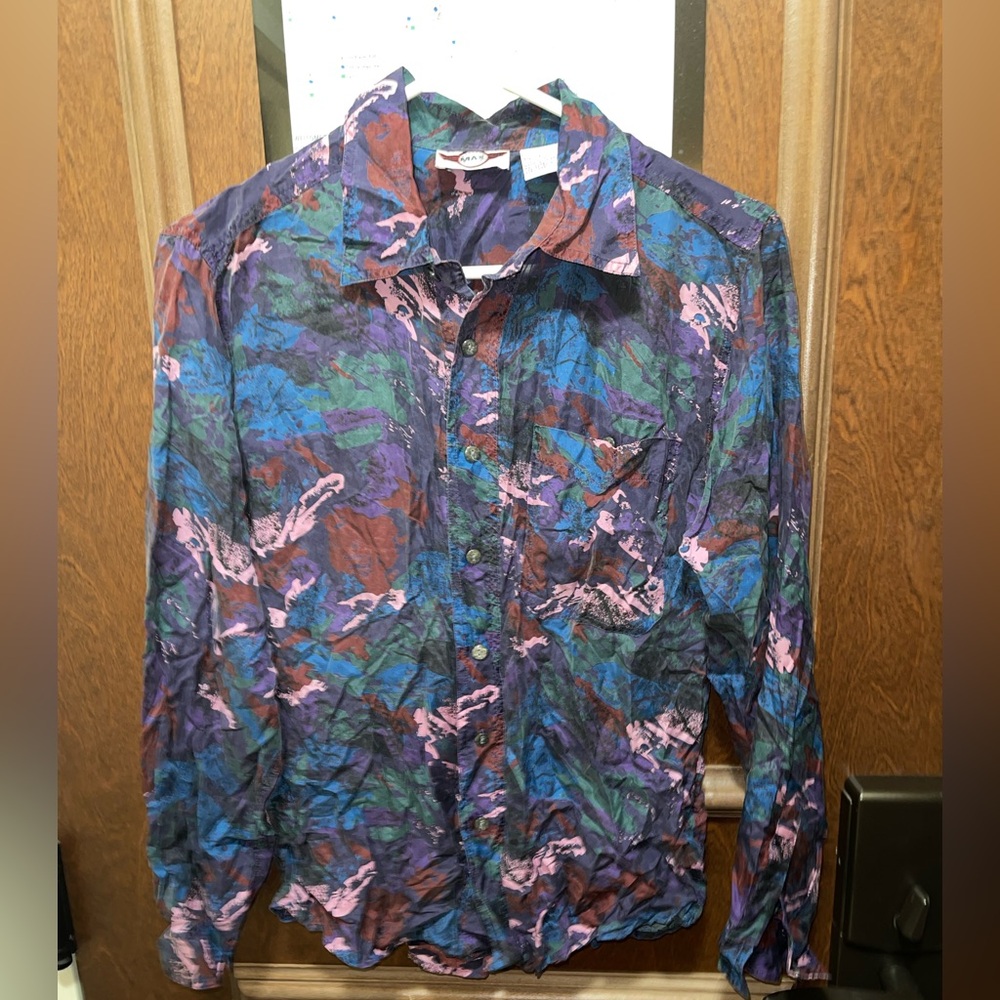 Vintage Colorful Button-Up Shirt 100% Silk by Max Unisex